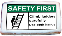 Ladder Safety - Climb Carefully and Use Both Hands (green with image)